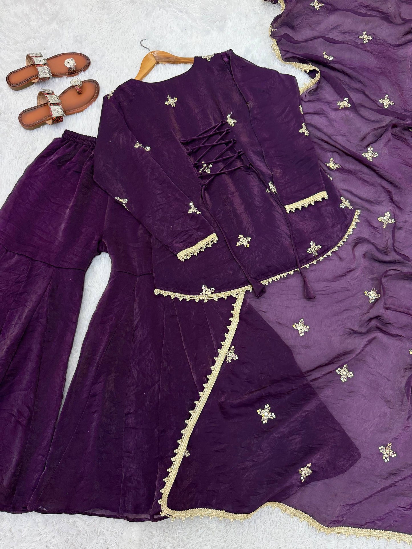 Premium Fendy Silk Embroidered Sharara Palazzo Set With Dupatta