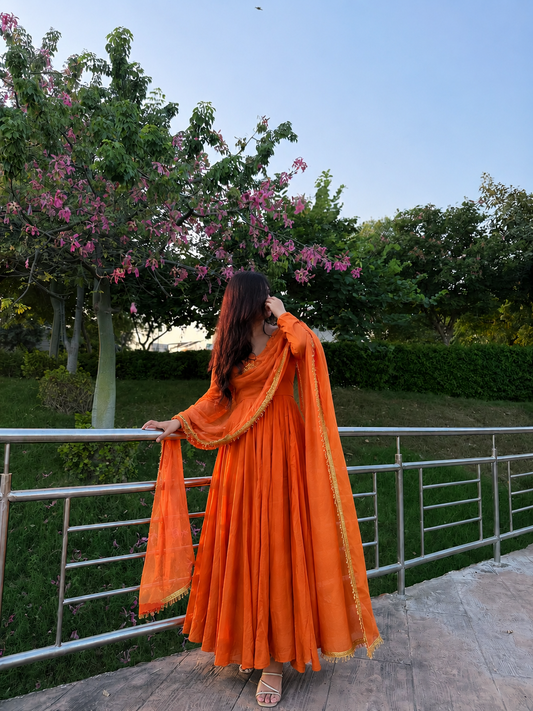 Chinon Silk Anarkali, Pant & Dupatta Set