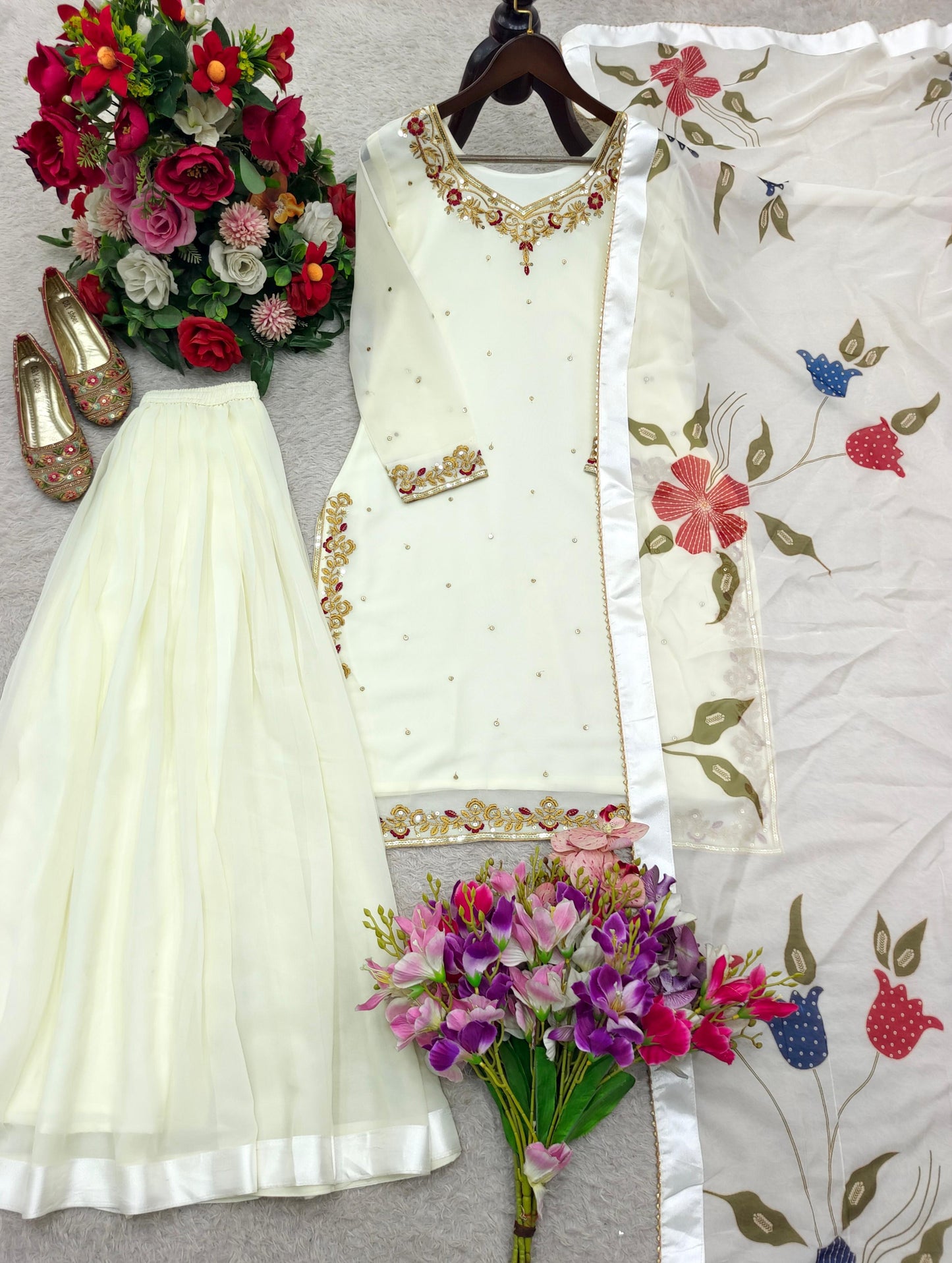 Trending Fox-Georgette Top& Sharara &Dupatta