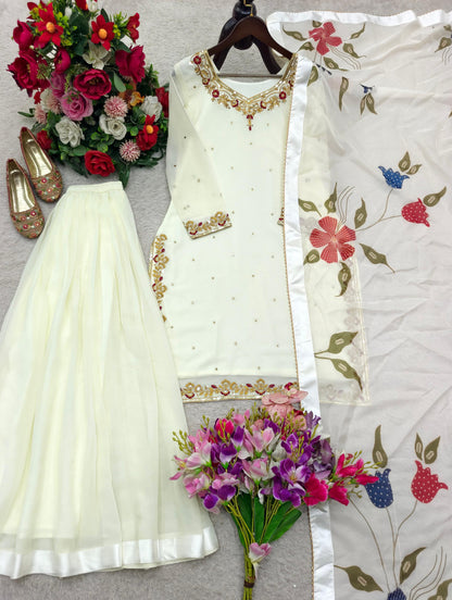 Trending Fox-Georgette Top& Sharara &Dupatta