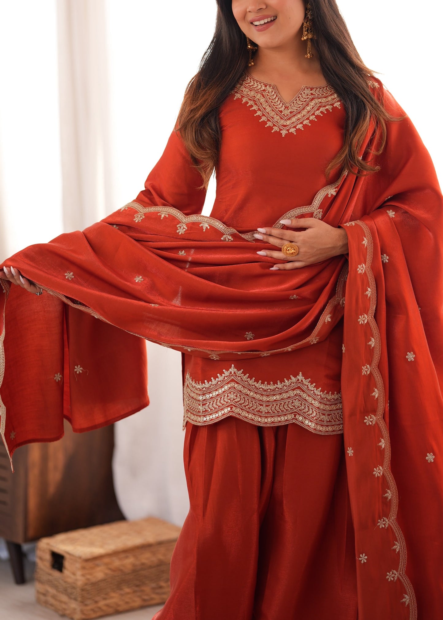 Glass Roman Silk Top, Farshi Salwar & Dupatta Set