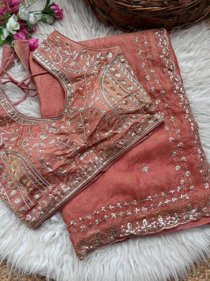Beautiful Sequence work  Soft Fandy Silk  along with Full Stitched Blouse