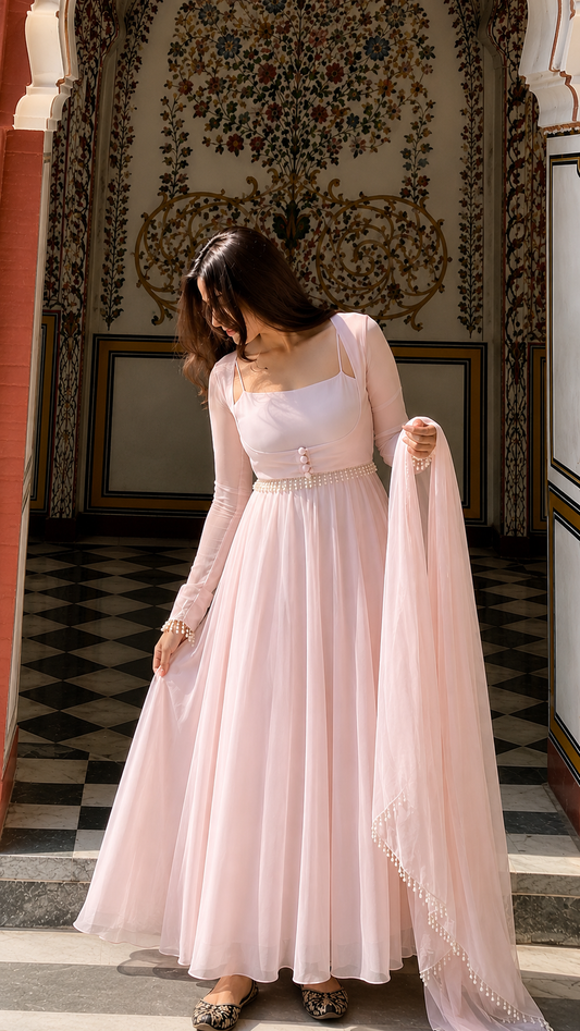 Faux Georgette Maxi Anarkali Suit Set
