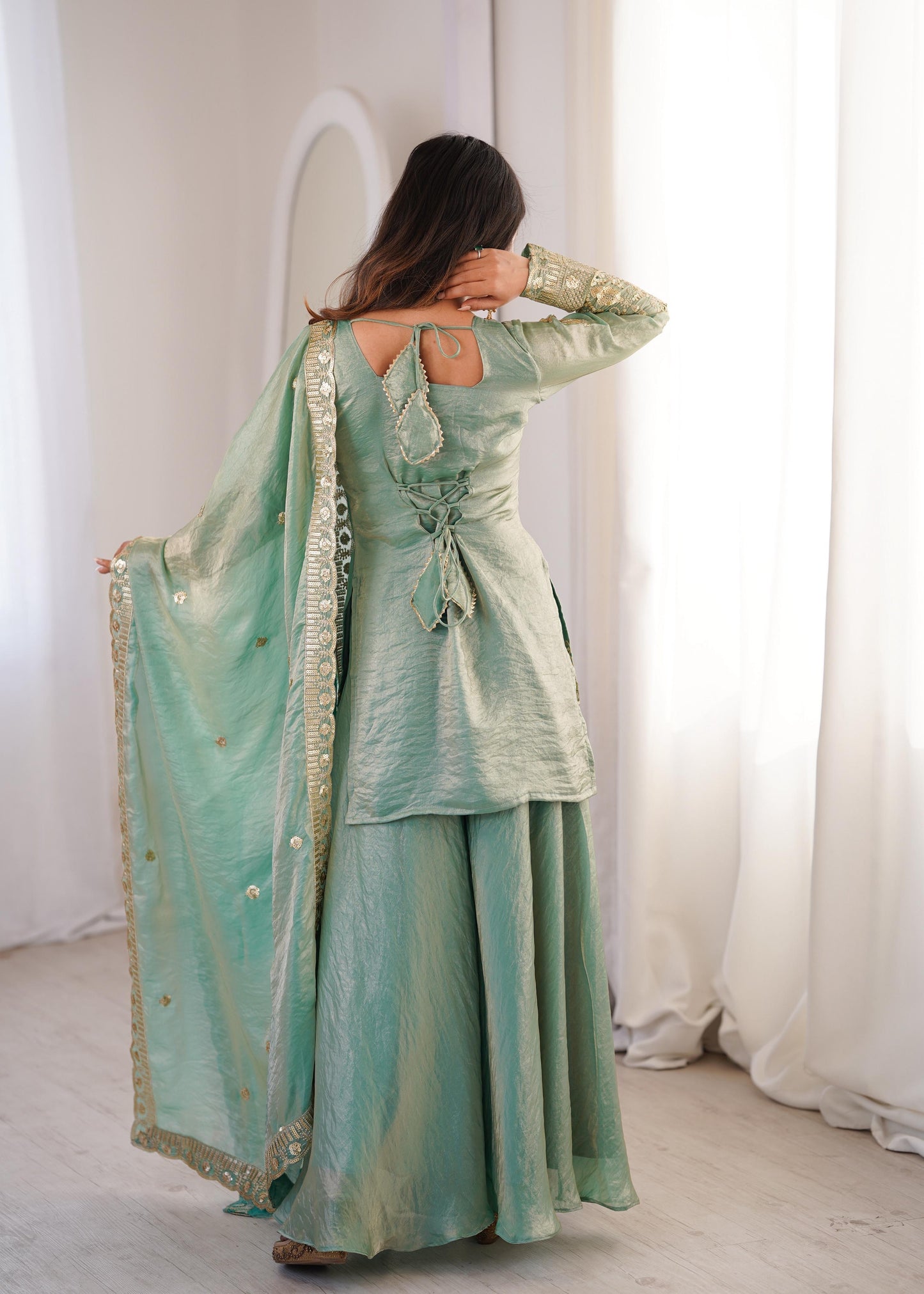Fendy Silk corset back sharara set
