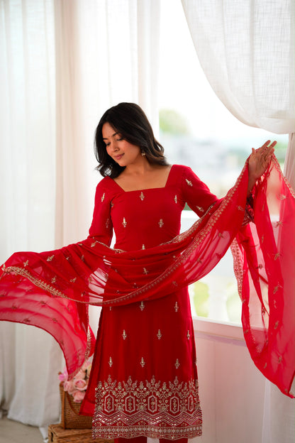 Premium Faux Georgette Beads Sequence Thread Work Suit Set With Dupatta