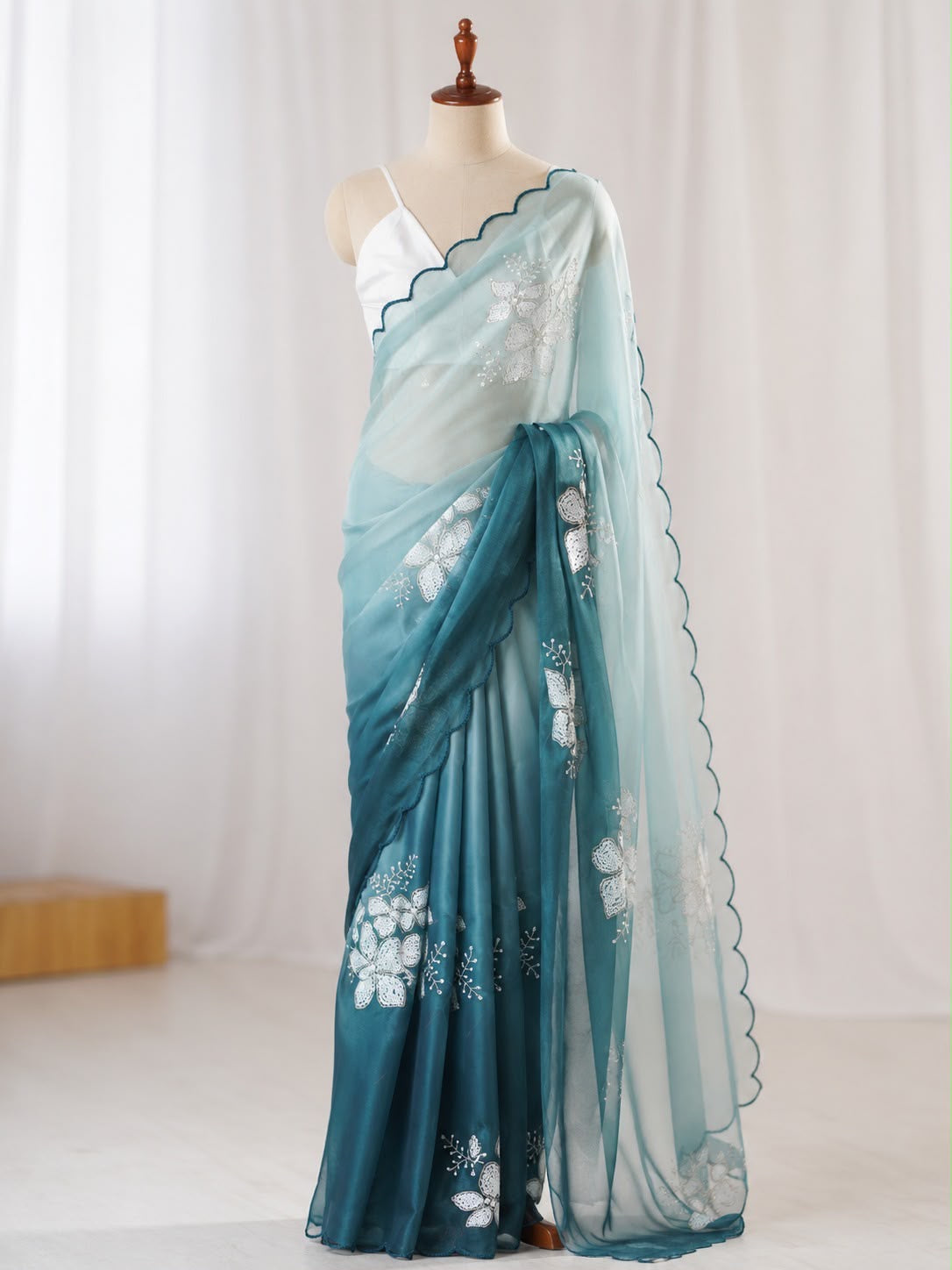 Premium Zimi Chu Sequence Work Saree With Satin Silk Blouse