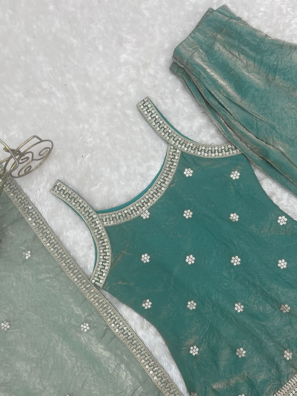Premium Frendy Silk Embroidered Bell Bottom Suit Set With Dupatta