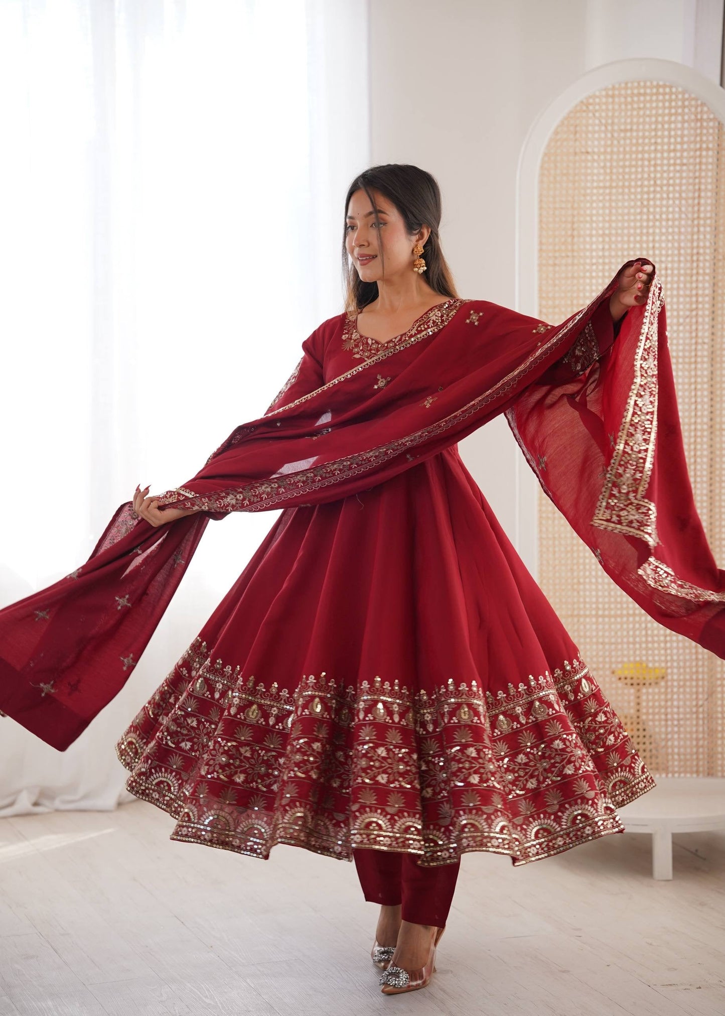 Elegant Embroidered Sequence Designer Anarkali 3-Piece Set