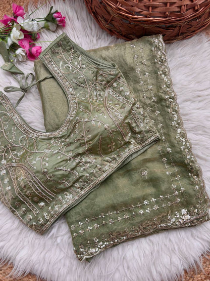 Beautiful Sequence work  Soft Fandy Silk  along with Full Stitched Blouse