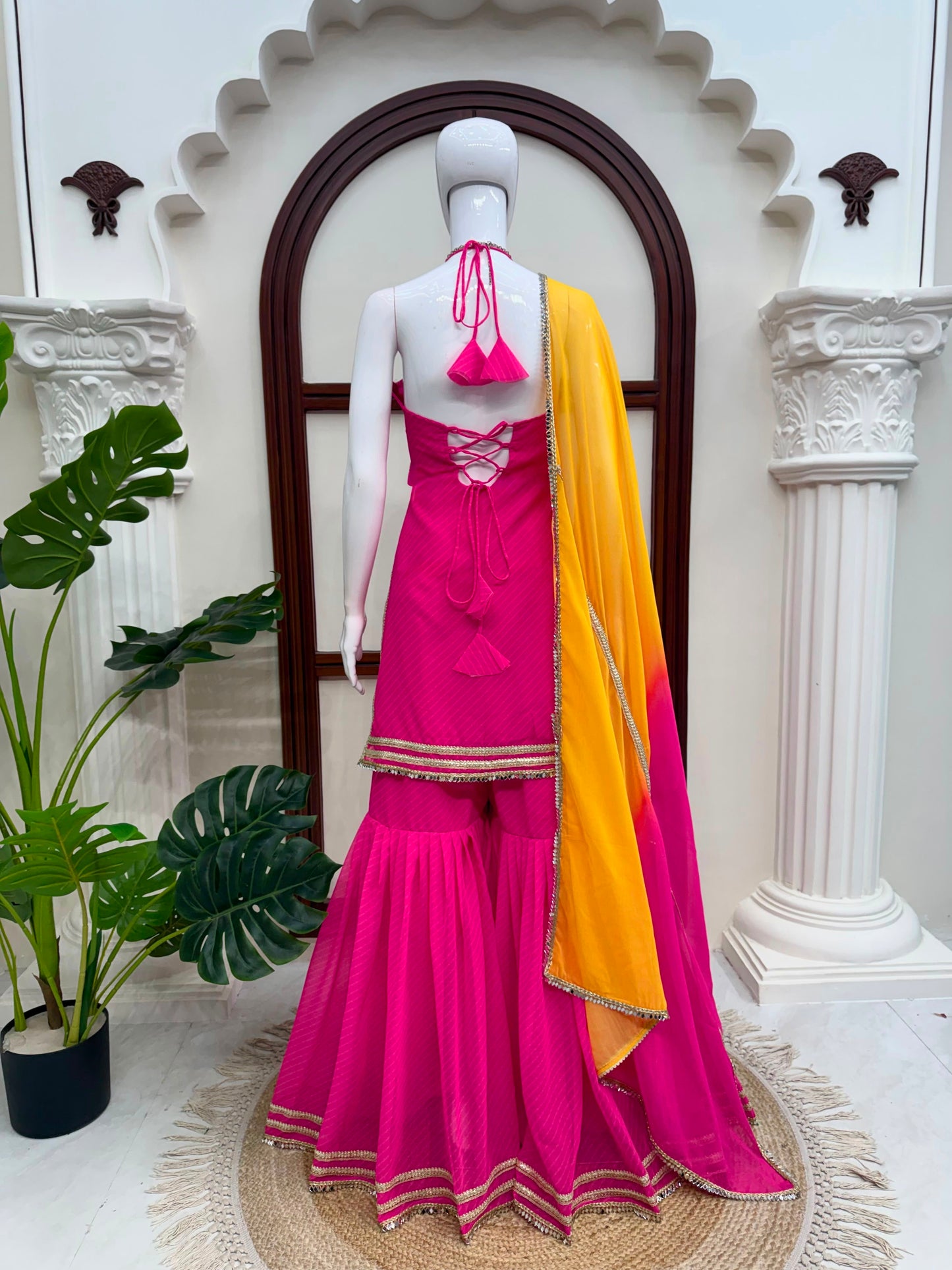 Designer Faux Georgette Digital Print Mirror Work Sharara Set With Dupatta