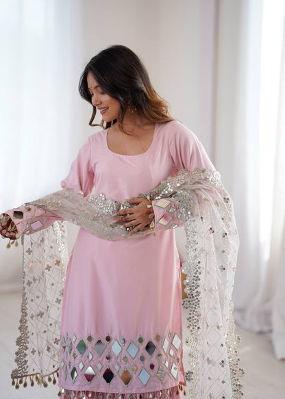 French Crepe Top, Sharara & Dupatta Set