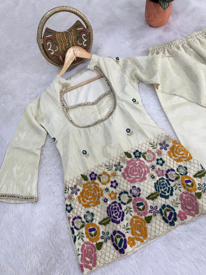 Premium Tissue Shimmer Silk Mirror Work Co-Ord Set