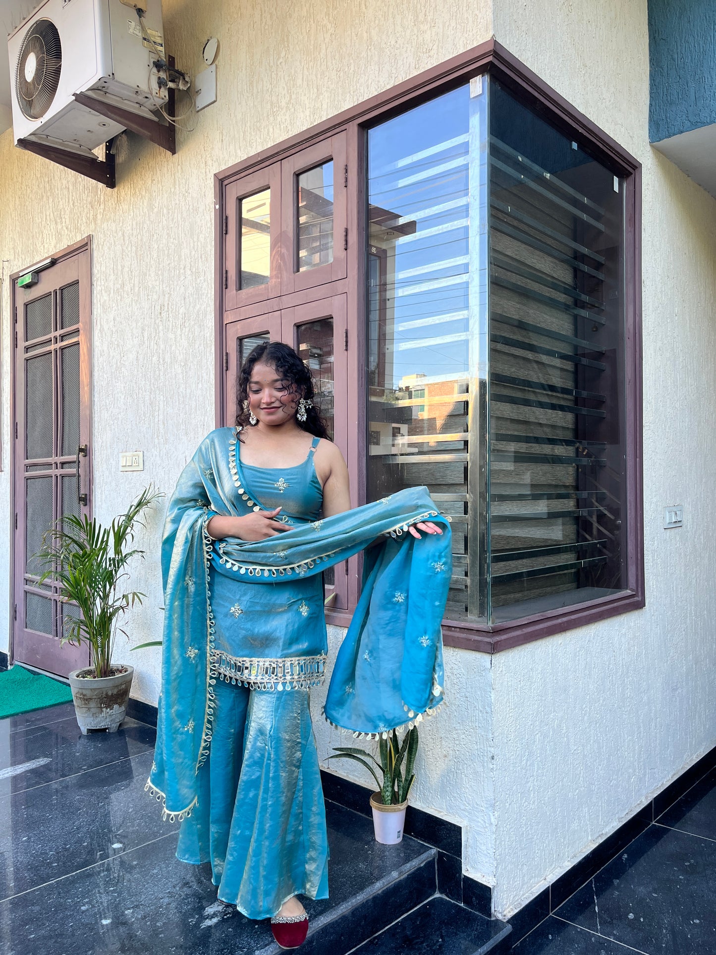Premium Fendy Silk 3-Piece Suit Set with Mirror Work