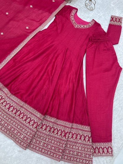 Blooming Vichitra Silk Anarkali, Pant & Dupatta Set