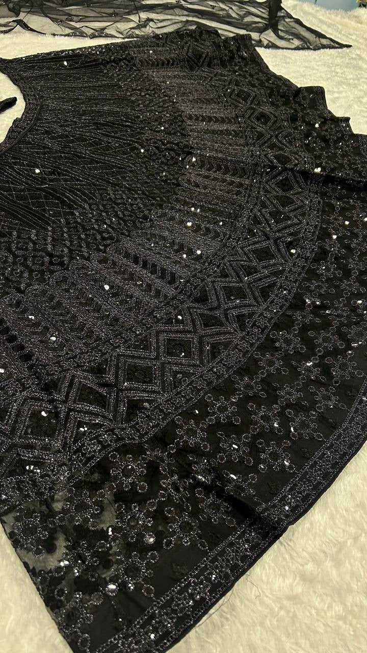 Midnight Royale Net Lehenga Set