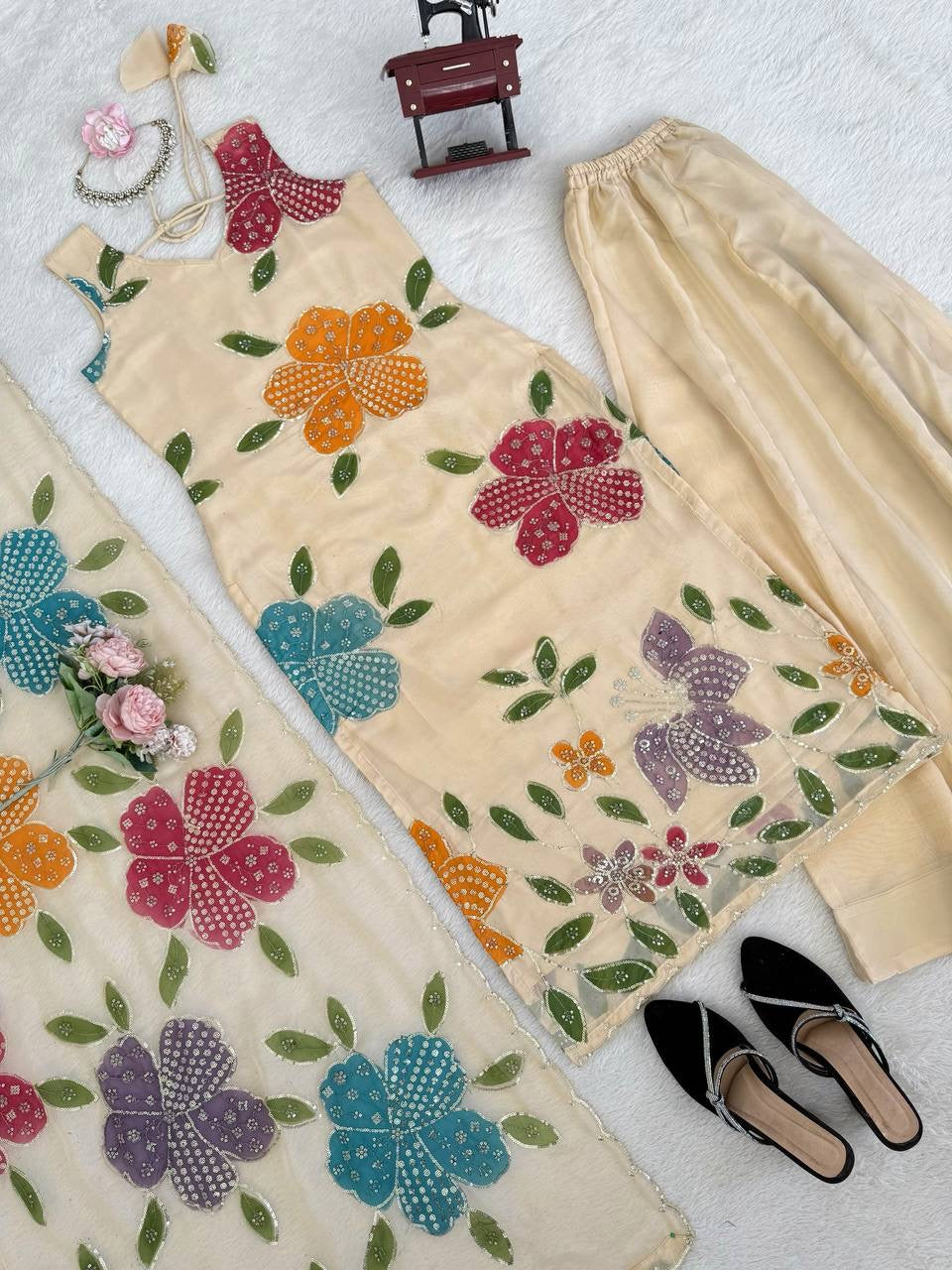 Tibby Organza Silk Brush Print Set