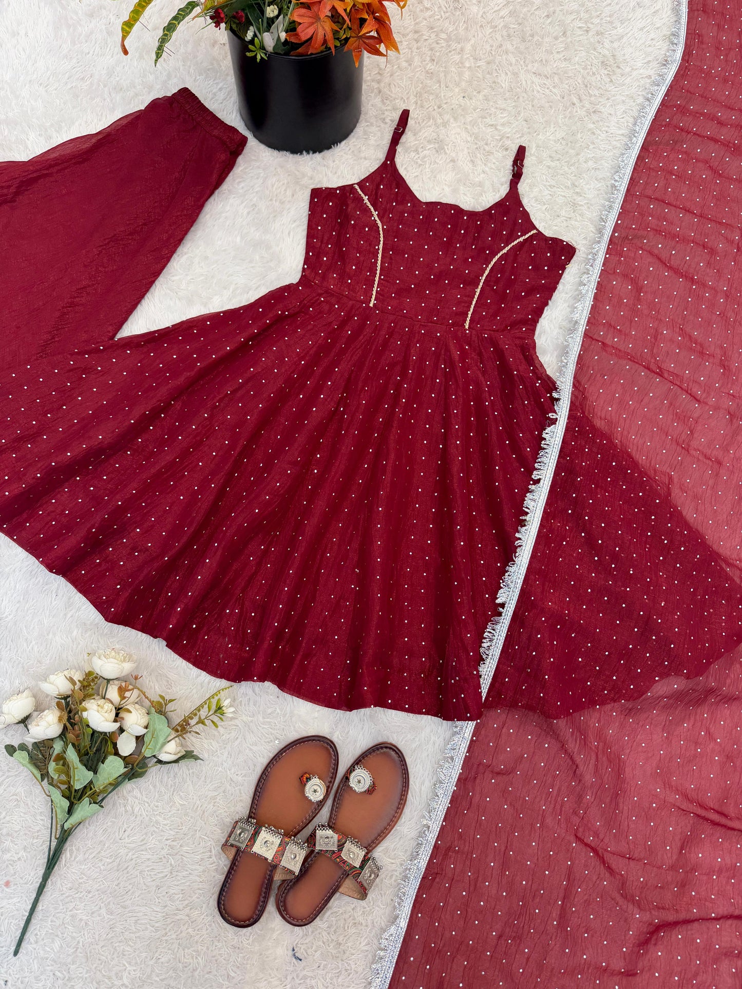Crunchy Silk Top Plazzo Set