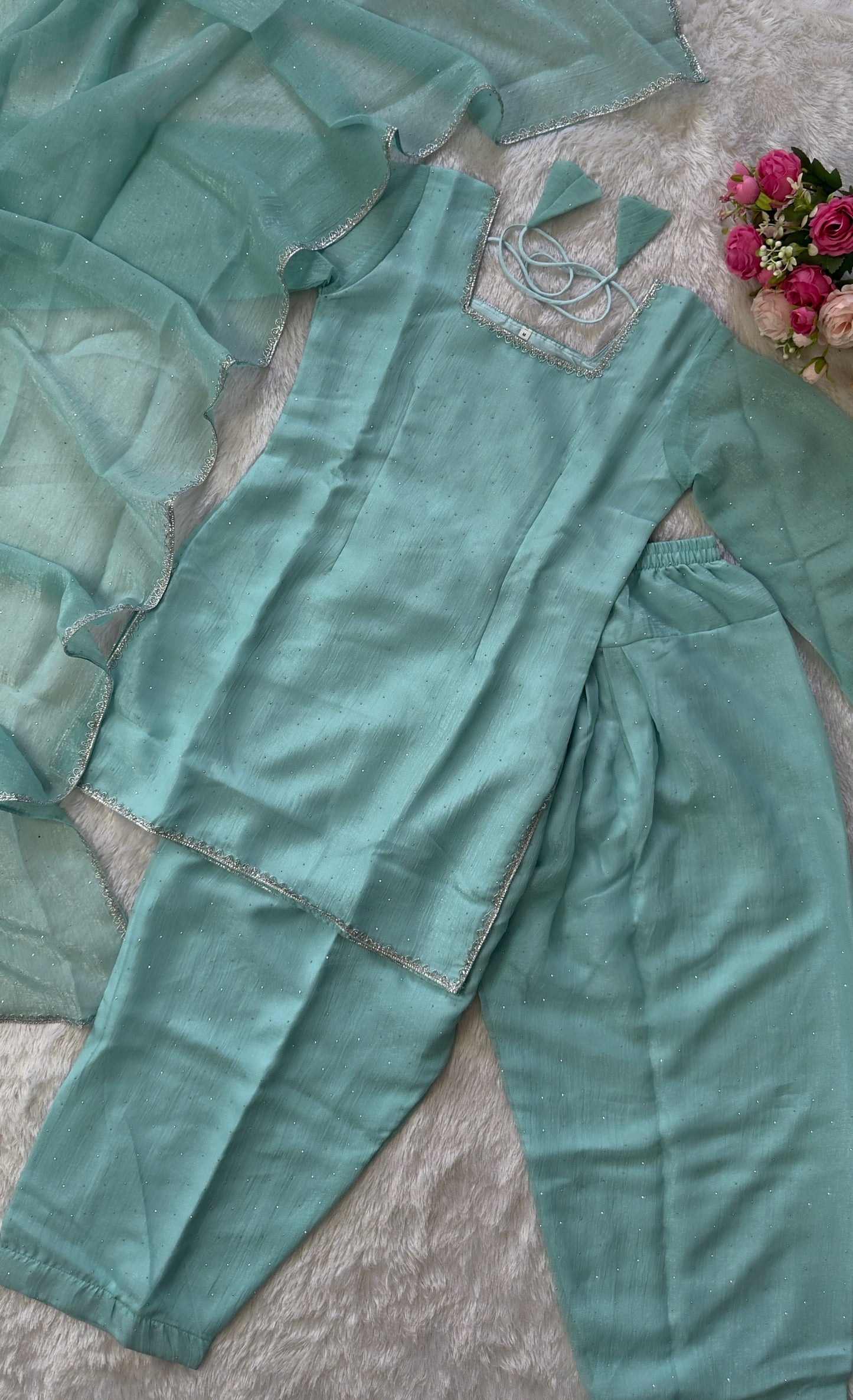Crunchy Silk Farshi Salwar Suit with Swarovski Work