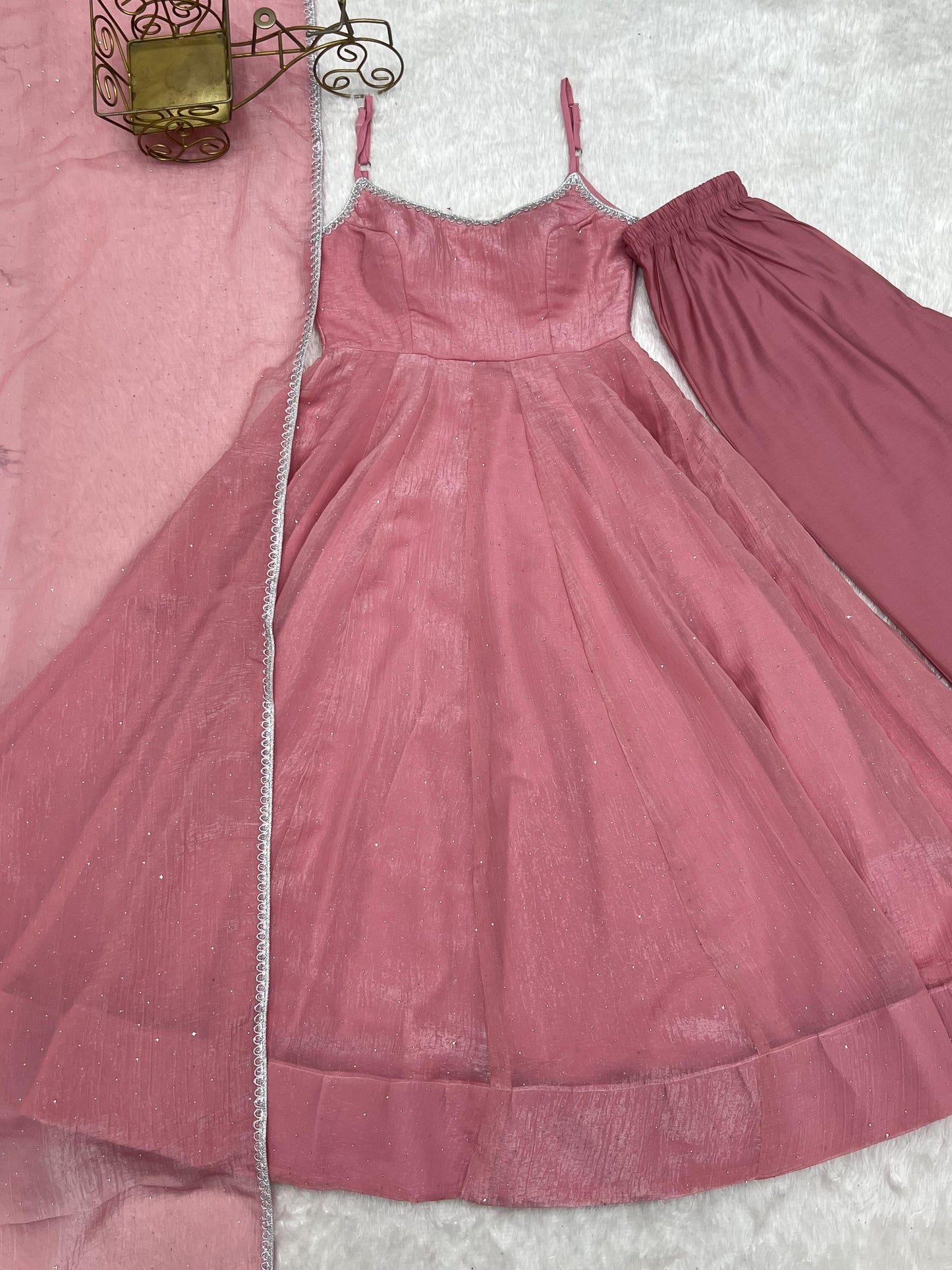 Crunchy Silk Anarkali, Pant & Dupatta Set