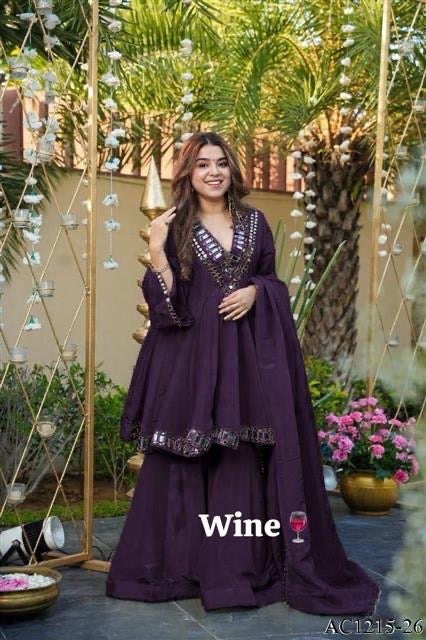 Premium Soft Chinon Mirror Work Palazzo Set With Dupatta