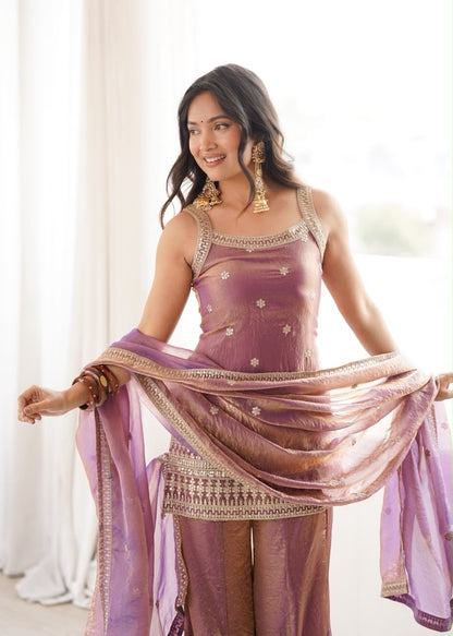 Premium Frendy Silk Embroidered Bell Bottom Suit Set With Dupatta