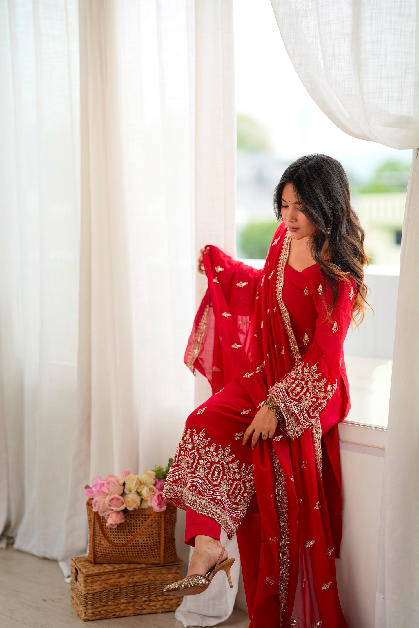 Premium Faux Georgette Beads Sequence Thread Work Suit Set With Dupatta