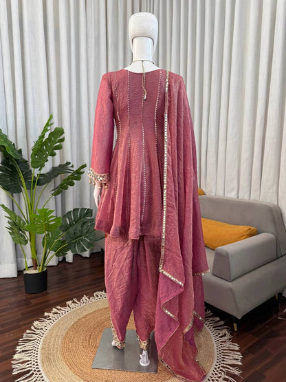 Premium Gold Crush Mirror Work Dhoti Set With Dupatta