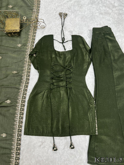Premium Crunchy Silk Embroidered Bell Bottom Suit Set With Dupatta