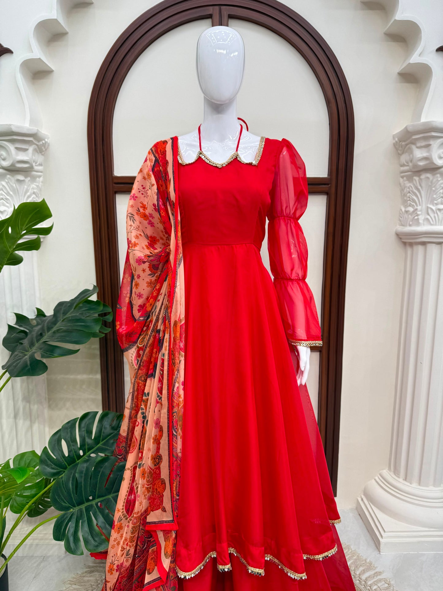 Premium Tabby Silk Mirror Lace Anarkali Set With Digital Printed Dupatta
