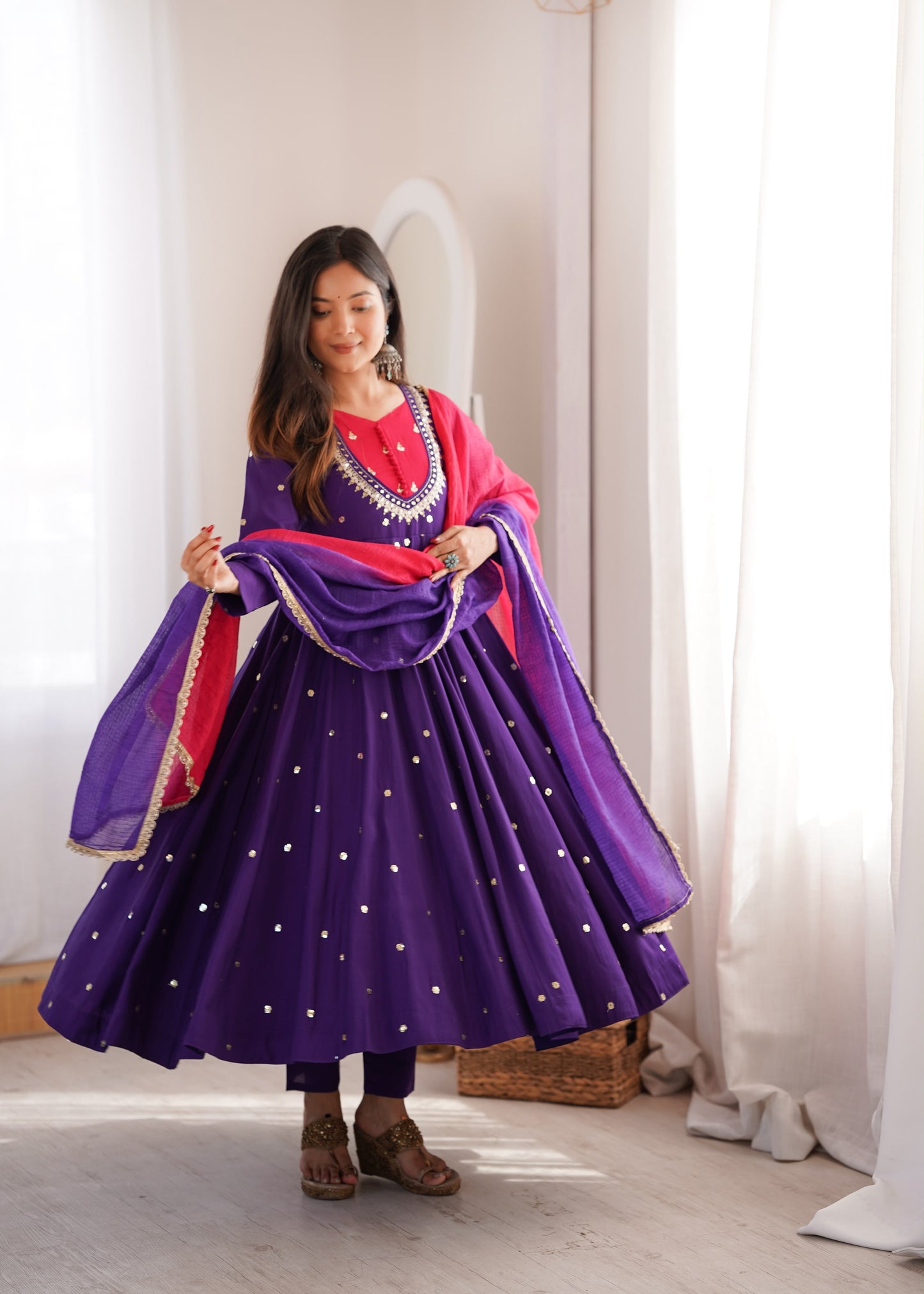 Roman Silk Anarkali, Bottom & Dupatta Set