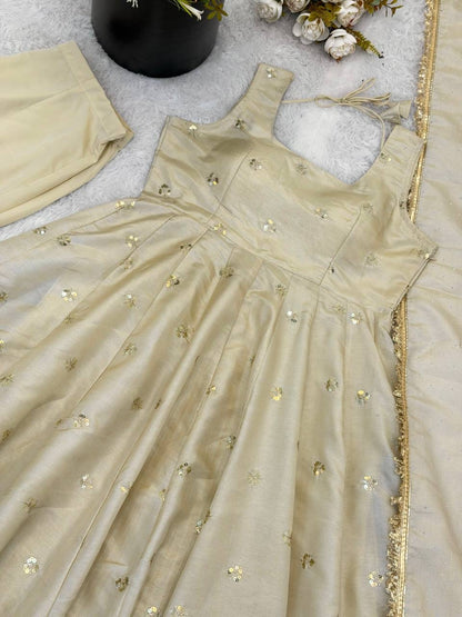 Cosmos Gold With Embroidery Work Gown