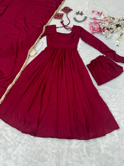Chinon Silk Anarkali, Pant & Dupatta Set