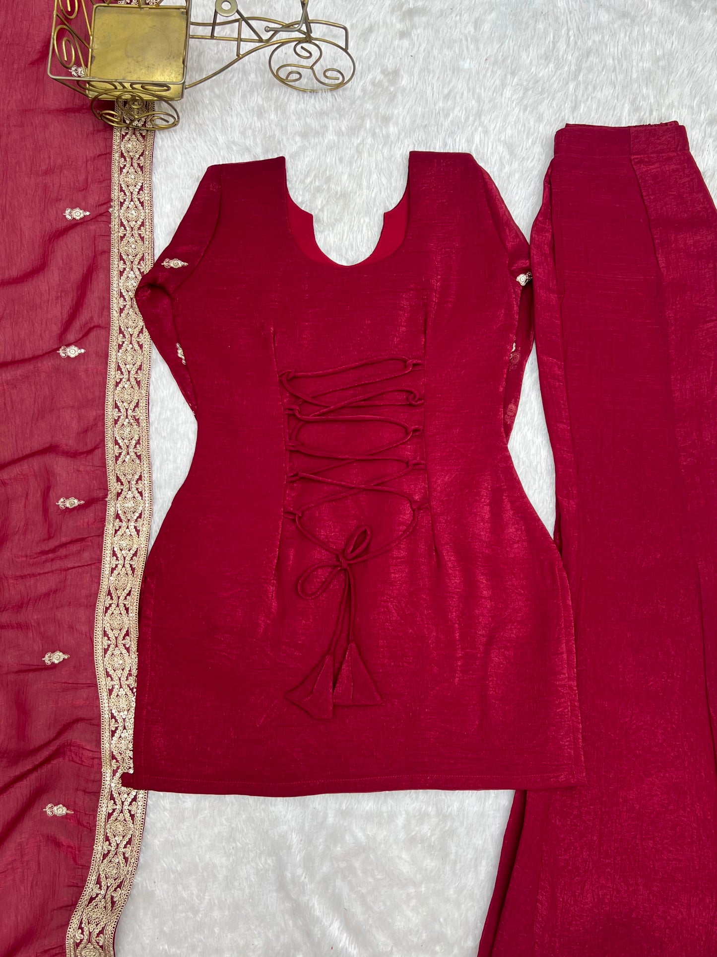 Premium Crunchy Silk Embroidered Bell Bottom Suit Set With Dupatta