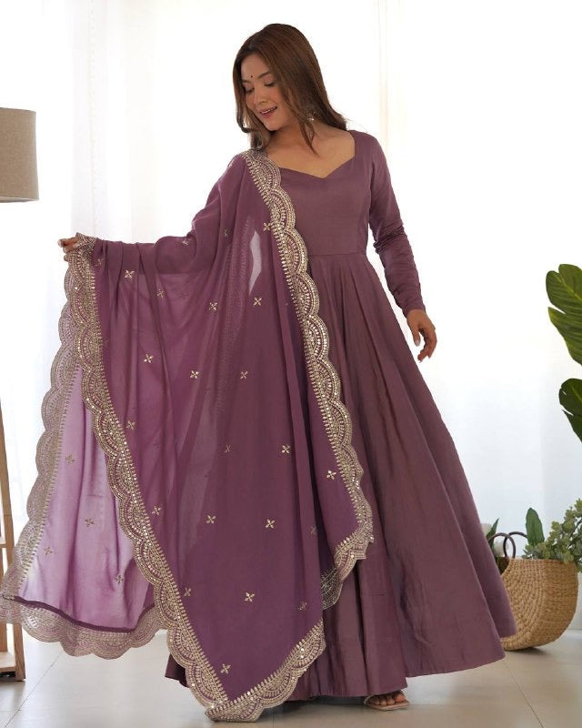Pure Roman Silk Chanderi Anarkali Set