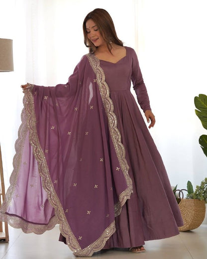 Pure Roman Silk Chanderi Anarkali Set
