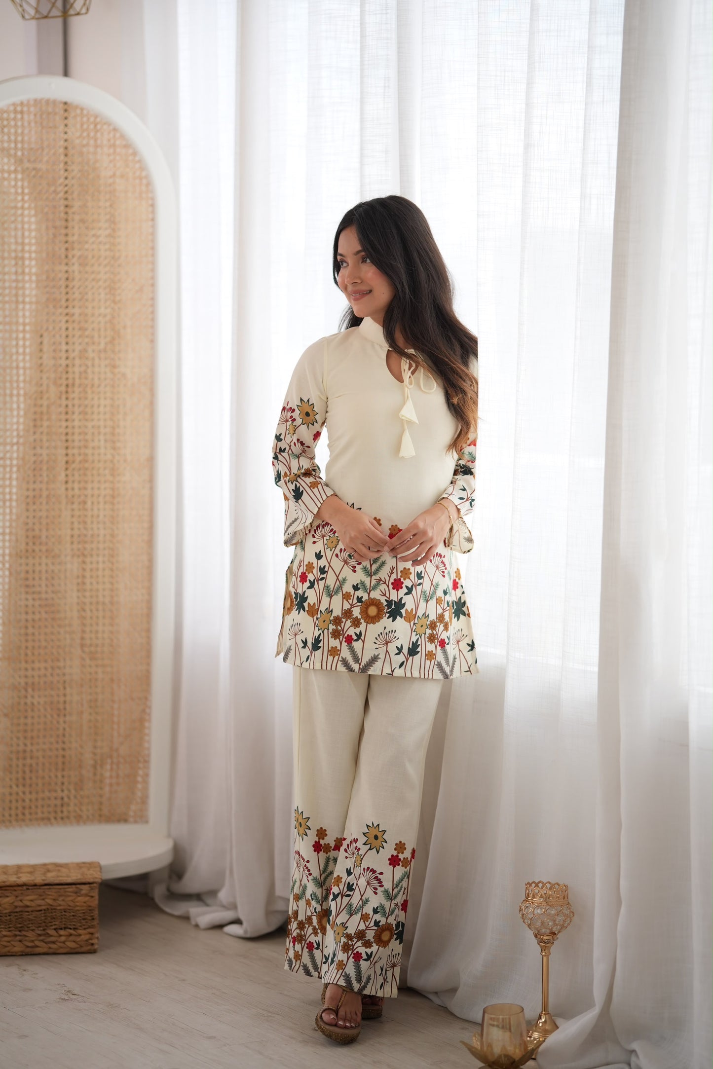 Premium Magic Slub Cotton Floral Printed Kurta Pant Set