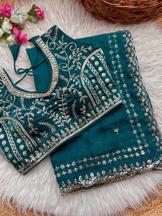 Beautiful Sequence work  Soft Fandy Silk  along with Full Stitched Blouse