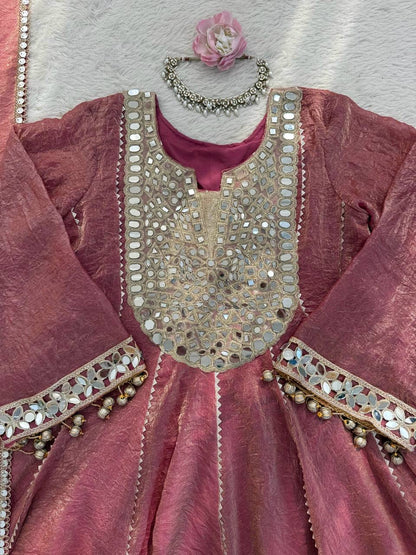 Premium Gold Crush Mirror Work Dhoti Set With Dupatta