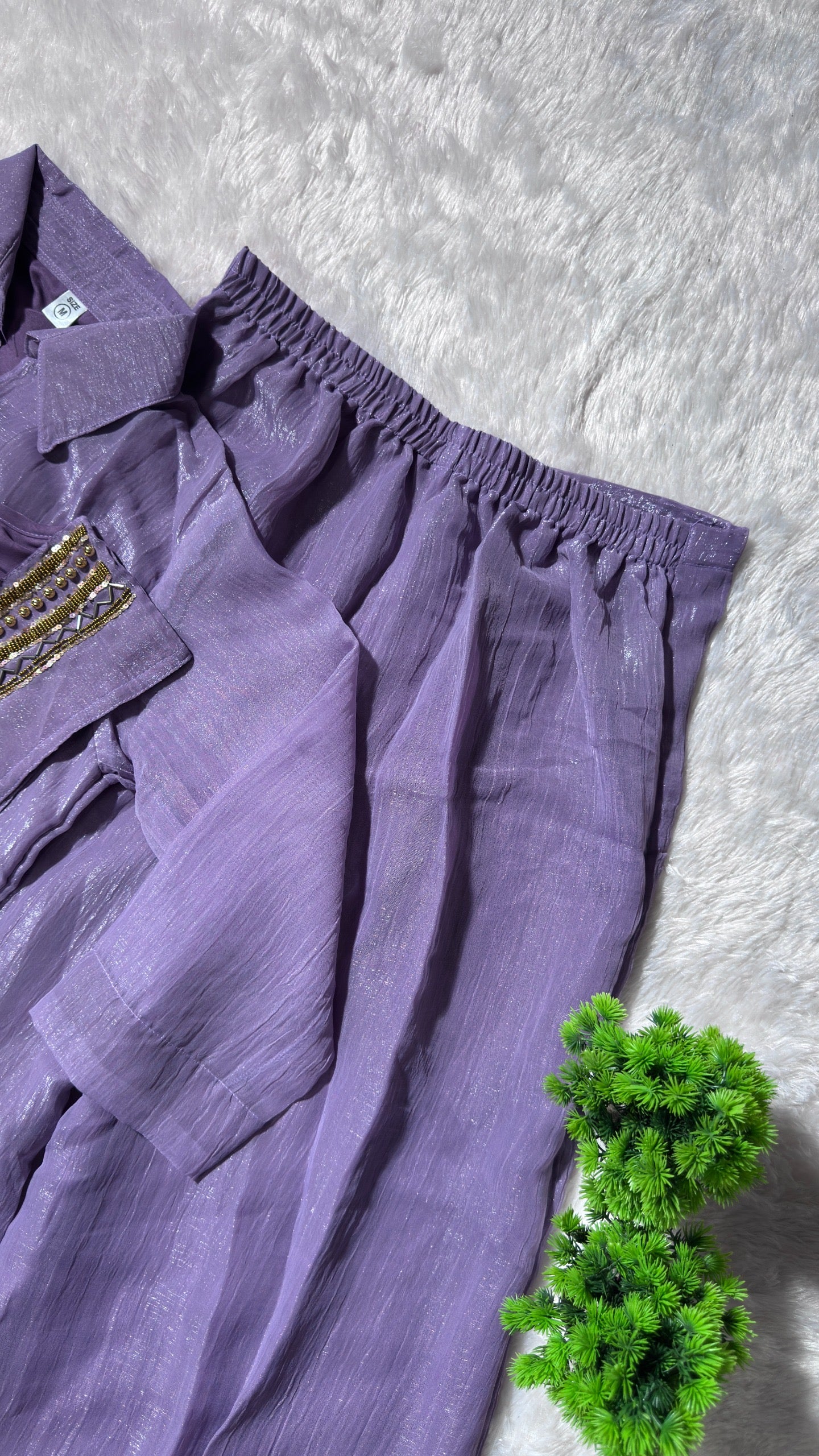 Premium Crunchy Silk Co-Ord Set With Shirt & Plazzo