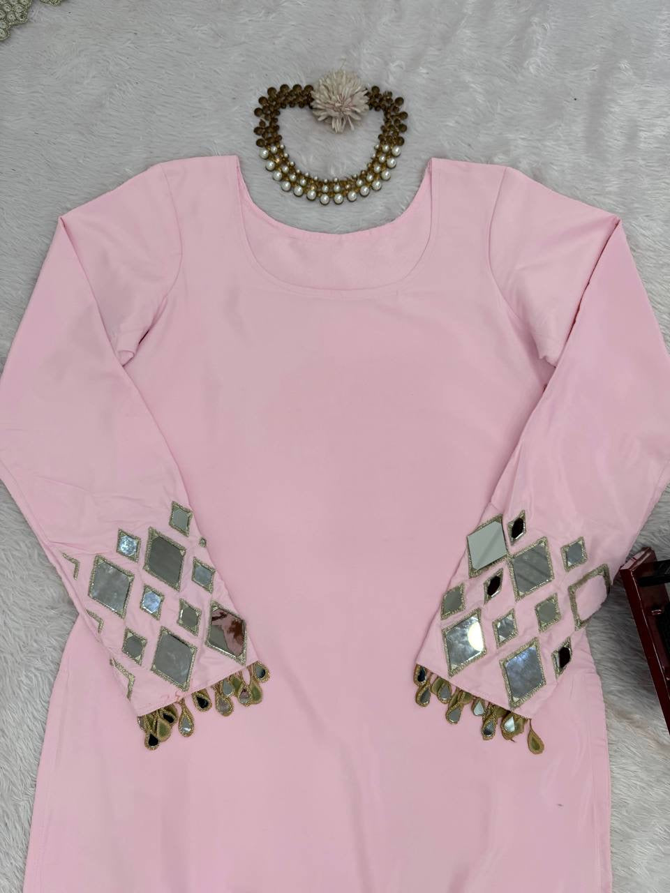 French Crepe Top, Sharara & Dupatta Set