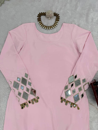 French Crepe Top, Sharara & Dupatta Set