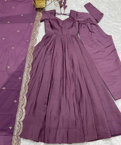 Pure Roman Silk Chanderi Anarkali Set
