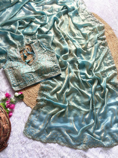 Beautiful Sequence work  Soft Fandy Silk  along with Full Stitched Blouse