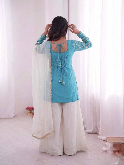 Heavy Fendy Silk Top Plazzo & Dupatta Set