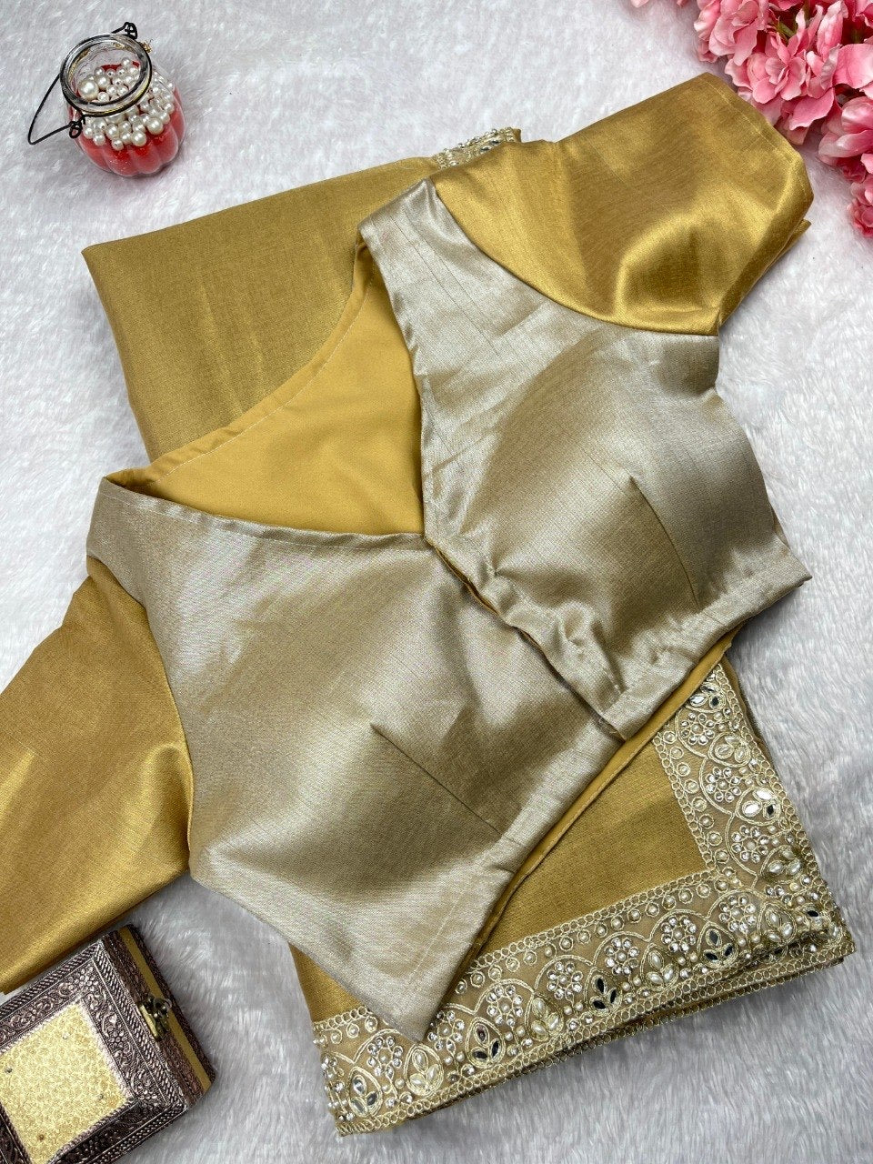 WEDDING WEAR HALF-HALF TISSUE SILK RICH HANDCRAFTED BORDER SAREE
