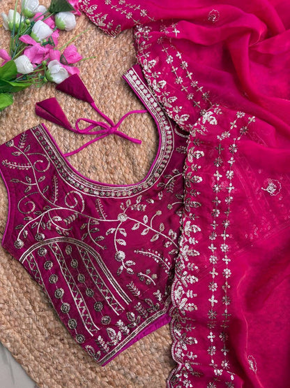 Beautiful Sequence work  Soft Fandy Silk  along with Full Stitched Blouse