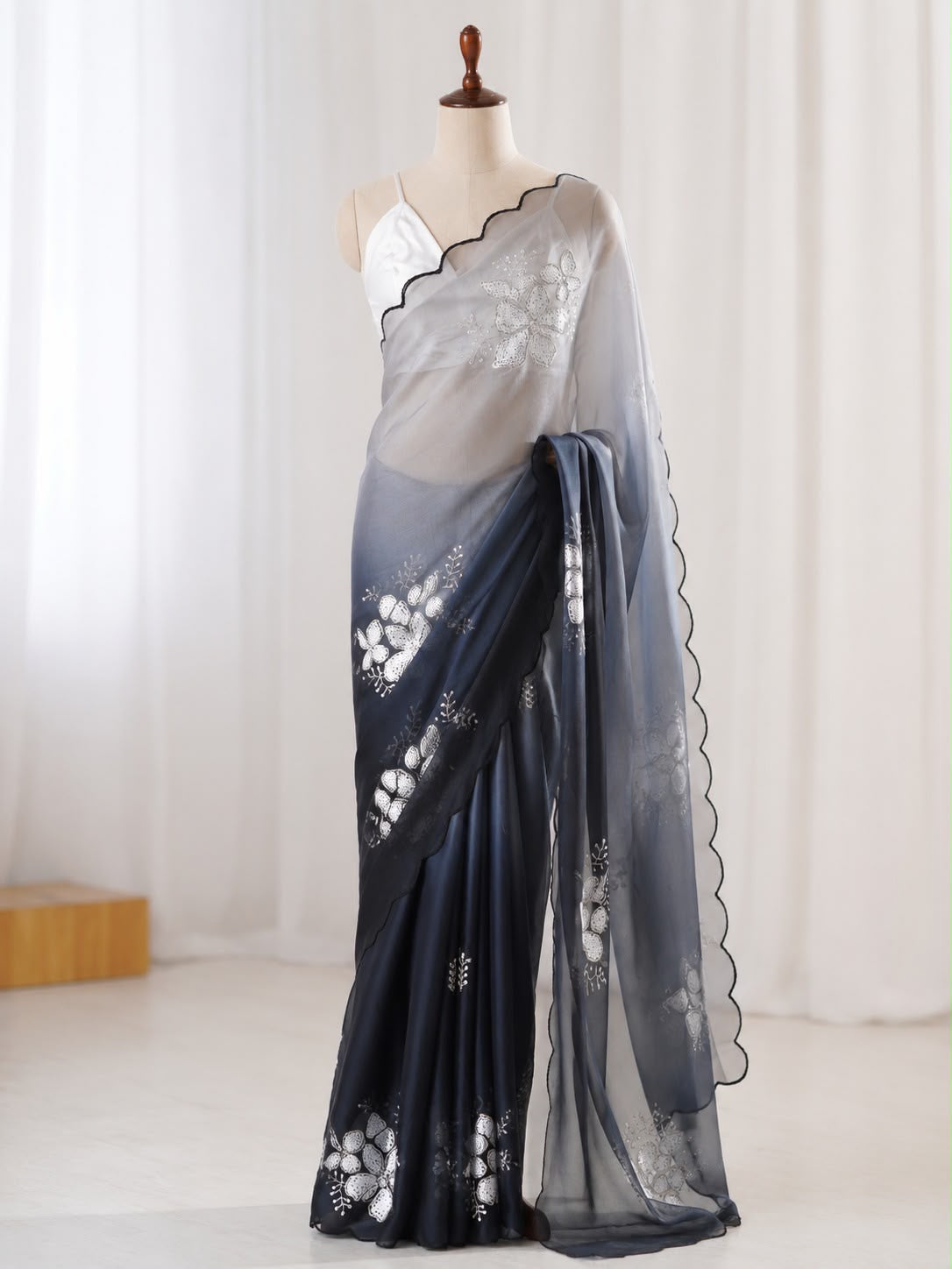 Premium Zimi Chu Sequence Work Saree With Satin Silk Blouse