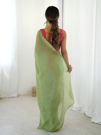 Premium Sparkle Silk Ready-to-Wear Saree With Heavy Banarasi Silk Blouse