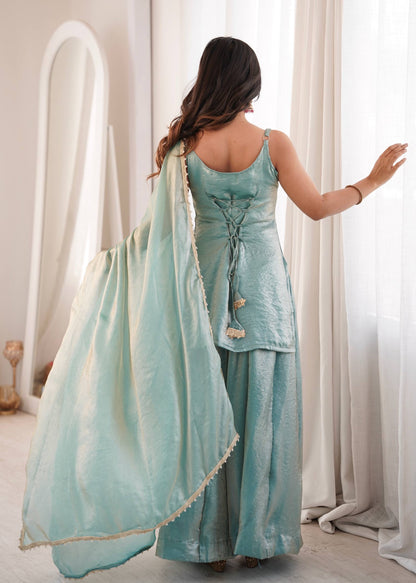 Premium Crush Mirror & Sequence Palazzo Set With Dupatta