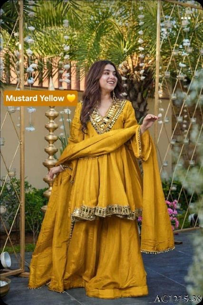 Premium Soft Chinon Mirror Work Palazzo Set With Dupatta